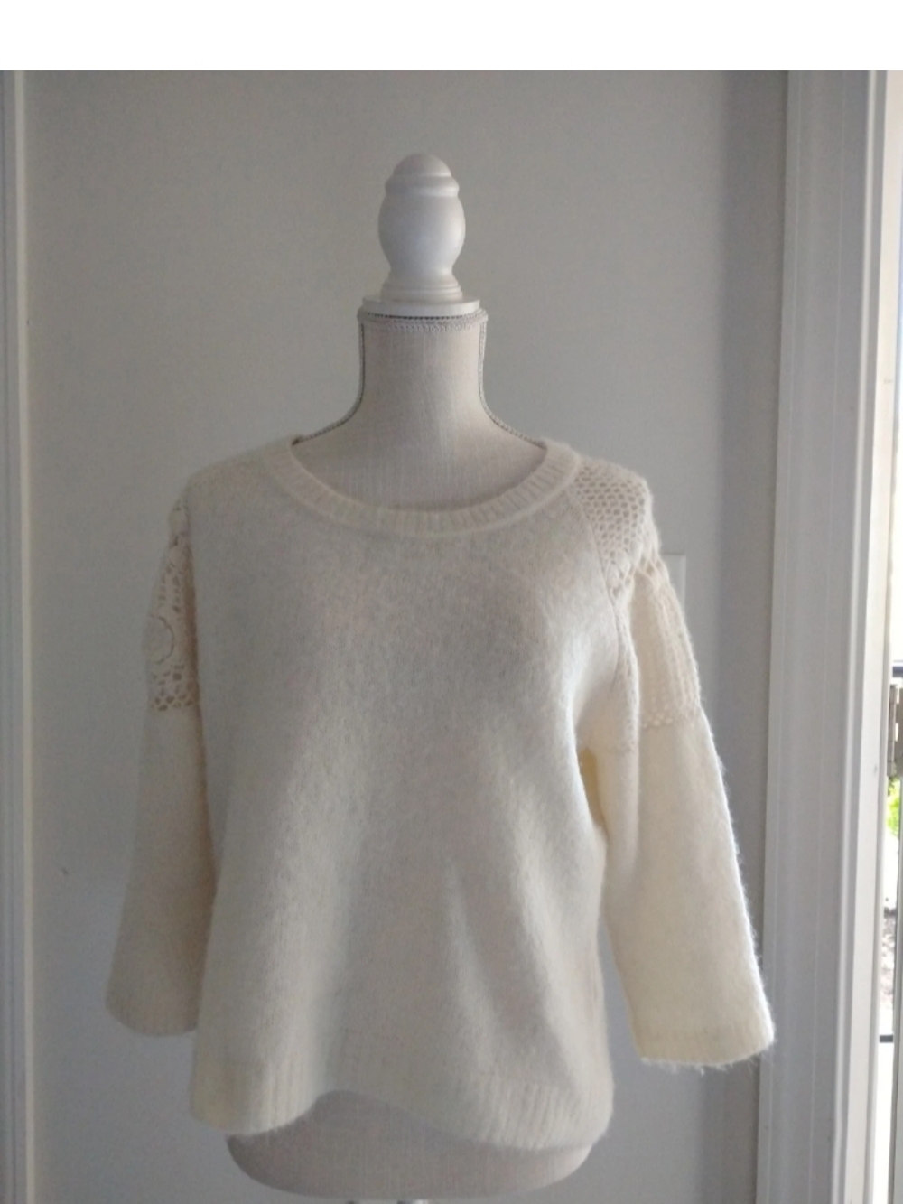 Peruvian Connection Baby Alpaca Cream Long Sleeve Crop Sweater Women's Size M